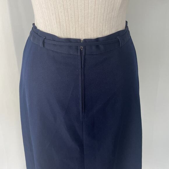 Vintage A Line Midi Skirt Size 14 Navy Blue Belted High Rise Retro Preppy 80s - Picture 9 of 15